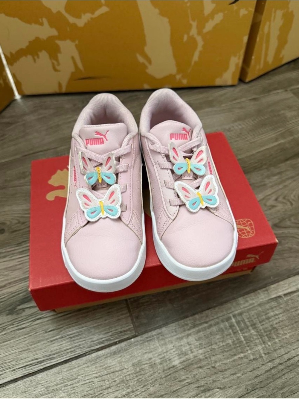 Puma Kids Light Pink Sneakers with Multicolor Butterfly Accents